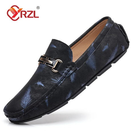 YRZL Loafers Men Casual Shoes Luxury Brand 2022 Mens Loafers Feather Print Moccasins Breathable Slip on Loafers for Men Size 48