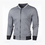 Men Solid Color Small Check Fabrics Sweatshirt Autumn Long Sleeve Zipper Cardigan Stand-up Neck Hoodie Male Casual Outerwear New