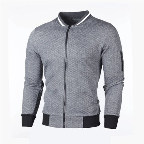 Men Solid Color Small Check Fabrics Sweatshirt Autumn Long Sleeve Zipper Cardigan Stand-up Neck Hoodie Male Casual Outerwear New