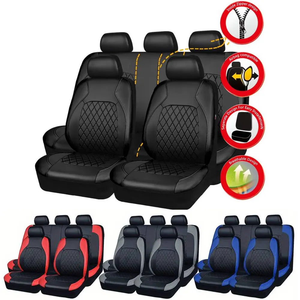 PU Leather Luxury Quality Four Seasons Universal Full Car Seat Covers Airbag Compatible Waterproof Interior Accessories