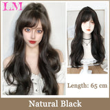 LM Dark Brown Wig Long Wave Wigs for Women Synthetic Hair Wig With Bangs Heat Resistant Party Daily Natural Use