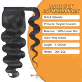 Body Wave Ponytail Human Hair Extension 120g Wrap Around Clip In Ponytail Natural Black  #1B 14-26 Inch High Quality For Women