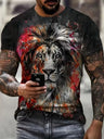 2024 Men's Summer New 3D Printing Fierce Lion Breathable Round Neck Short Sleeve T-shirt Plus Size Men's Top