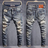 Italian Style Fashion Designer Men Jeans Retro Slim Fit Ripped Jeans Men Hole Trousers Patched Vintage Casual Denim Pants Hombre