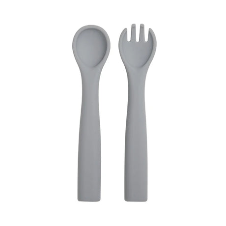 Food Grade Baby Soft Silicone Spoon Fork Set Toddler Training Tableware Non-Slip Kids Solid Color Feeding Utensils For Boy Girls