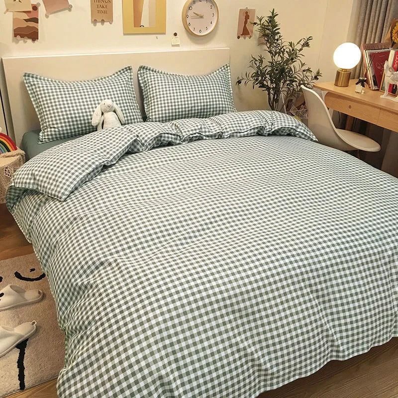 Ins Simple Style Duvet Cover Set with Pillowcases Flat Sheet No Comforter Grey Boys Girls Bedding Kit Single Twin Bed Linens