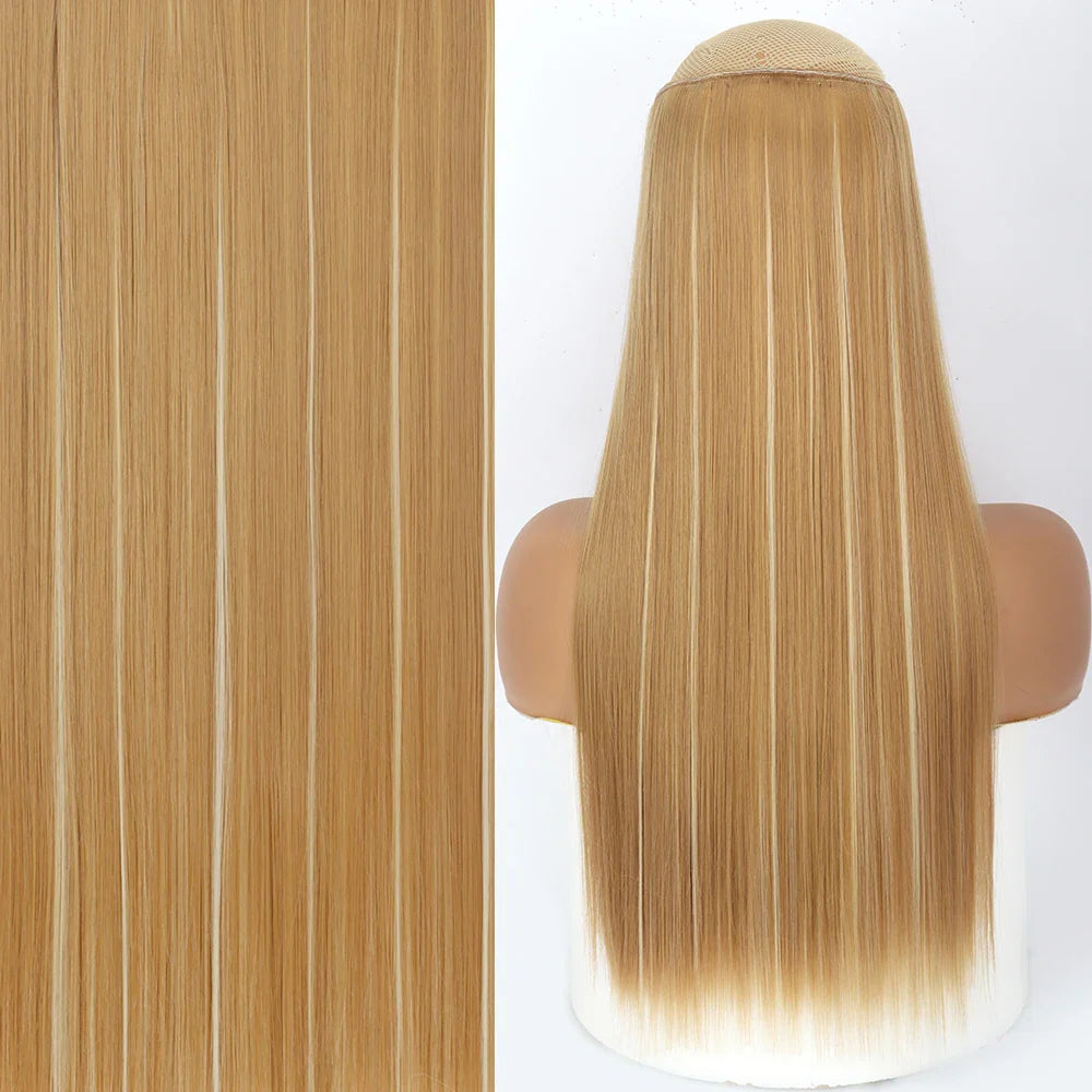 MERISIHAIR Synthetic No Clip Invisible Wire Hair Extensions Straight Black Blonde One Piece False Hairpiece Hair Extension