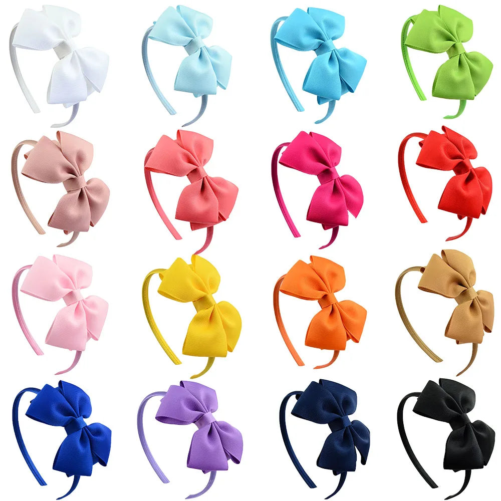 6PCS 4"Plastic Headbands for Girls Twill Fabric Hair Bows Hair Hoops Hair Accessories for Baby Girls Kids