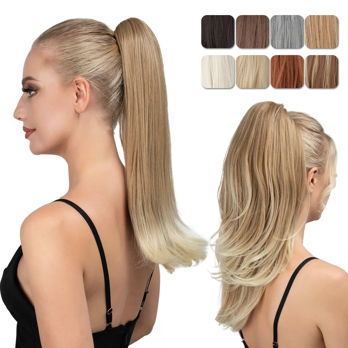 Synthetic Claw Clip In Ponytail Hair Extensions Hairpiece Long Silky Straight Fake Blonde Pigtail With Elastic Band Horse Tail