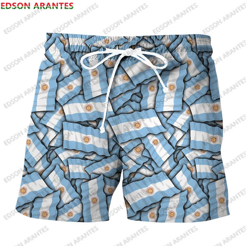 Custom New Argentina Sport Men Short DIY Number Argentine Flag Print Athletic Shorts for Beach Gym Running Street Casual Workout