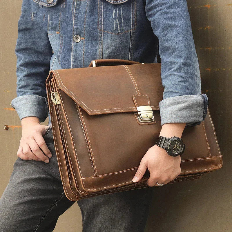 Formal Business Bag Genuine Leather Briefcase 15 Inch Notebook PC Computer Cowhide Messenger s Male