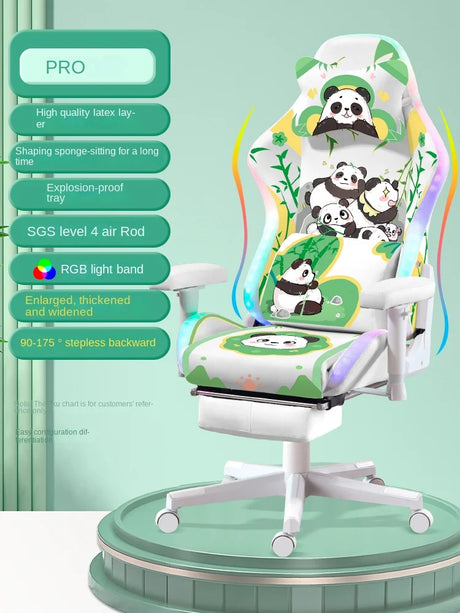 2023 New Fashion Panda Gaming Chair Girls Home Office Computer Chair Lift Rotation PRO with Light Learning Reclining Sofa Cтул