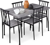 5-Piece Metal and Wood Indoor Modern Rectangular Dining Table Furniture Set  / 4 Chairs - Drift Brown