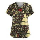 Christmas Cartoon print spa uniform beauty salon Pet shop uniform Fashion Slim Fit top scrub clothes women scrubs lab coat