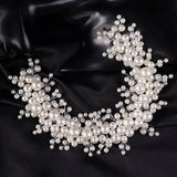 Fashion Bride Large Pearls Wedding Headband Silver Bridal HairPiece Hair Accessorie Hair Jewelry for Women and Girls