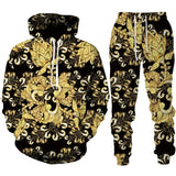 Spring Autumn  Golden Floral 3D Printed Hoodie/Tracksuit Casual Sweatshirt and Trousers Set Fashion Men Women Sports Suit