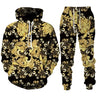 Spring Autumn  Golden Floral 3D Printed Hoodie/Tracksuit Casual Sweatshirt and Trousers Set Fashion Men Women Sports Suit