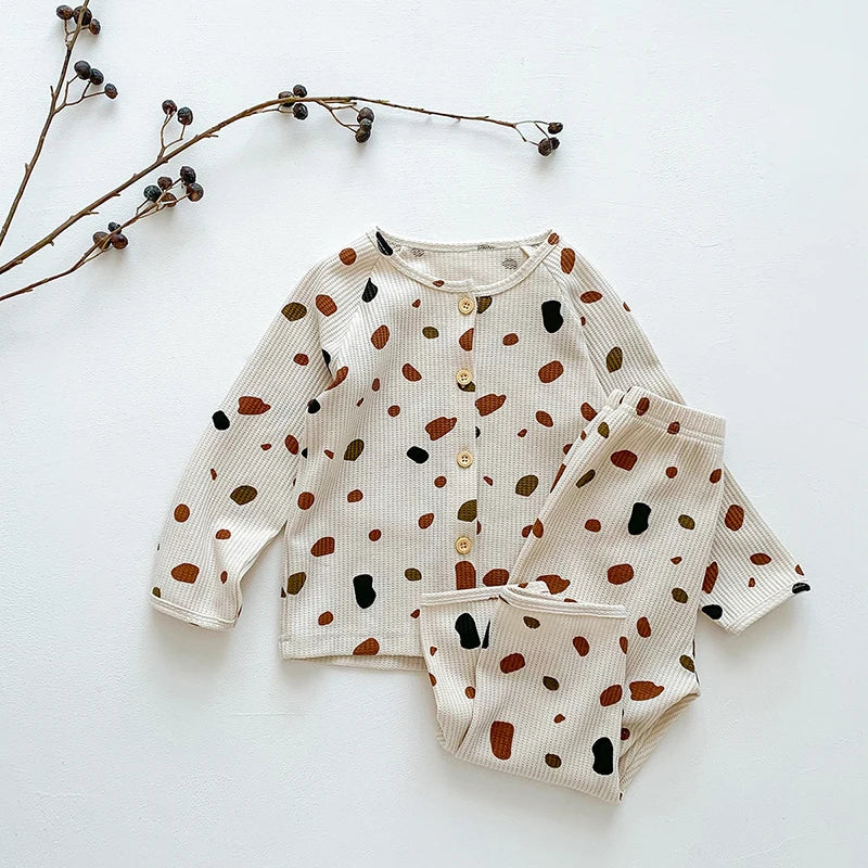 Baby Pajamas Set Loungewear Sleepwear for Kids Long Sleeve Boy Girl Breathable Cotton Waffer Top and Bottom Children's Clothes