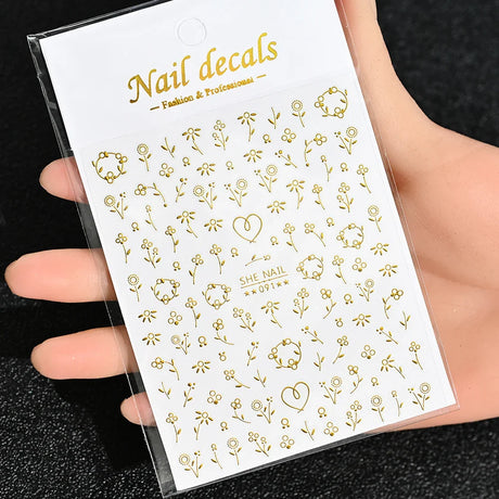 3D Gold Sun/Moon/Star Bronzing Nail Art Sticker 8*10cm Laser Star Moon Design Nail Decal Gold Silver Self-Adhesive Slider &*&