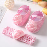 0~18M Cute Bowknot Newborn Baby Shoes Headband Set Anti Slip Toddler Infant First Walker Baby Girls Newborn Soft Sole Pink Shoes