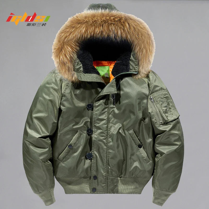 Men's Winter Military Tactical Parkas Thick Fur Collar Puffer Bomber Jackets Male N2B Outdoor Windproof Long Windbreaker Coats