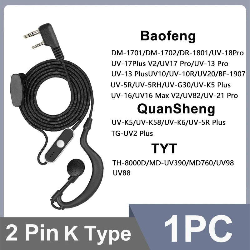 10pcs BAOFENG Radio 2pin K Port Earpiece Ptt Mic Headset for BFUV5R Quansheng UVK5 8 Handheld Walkie Talkie Earphone Accessories