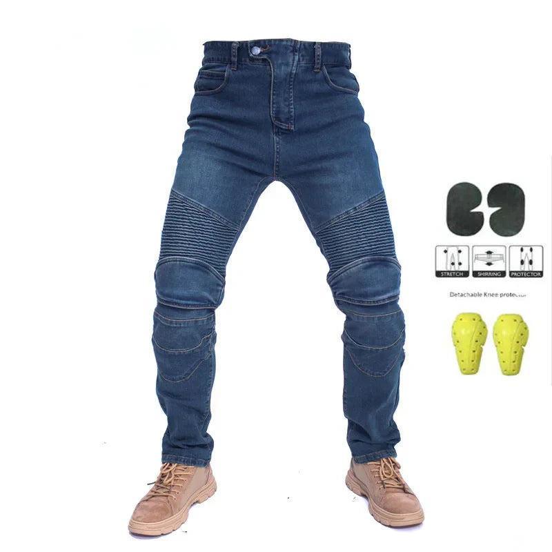 Men Jeans Collection Classic Denim UGB06 PK718 PK719 Zip Motorcycle Pants  Pantalones Motocicleta Hombre Featherbed Jeans Gears