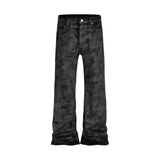 High Street Hand Brushed Glue Sparkling Baggy Flare Jeans for Men Y2k Pantalones Hombre Leather Pants Oversized Denim Trousers