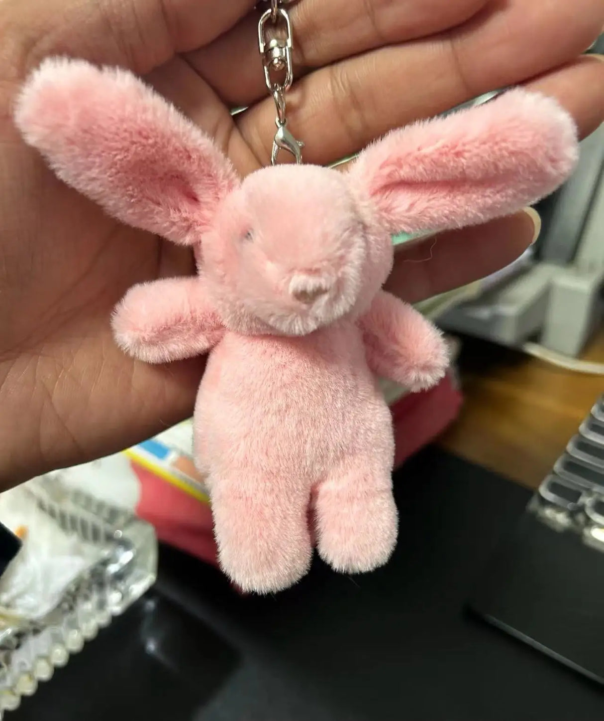 Stuffed Animals Cute Cartoon Rabbit Keychain Love Pompom Trinket Toy Girl Bag Car Keychain Mobile Phone Pendant Jewelry Gift