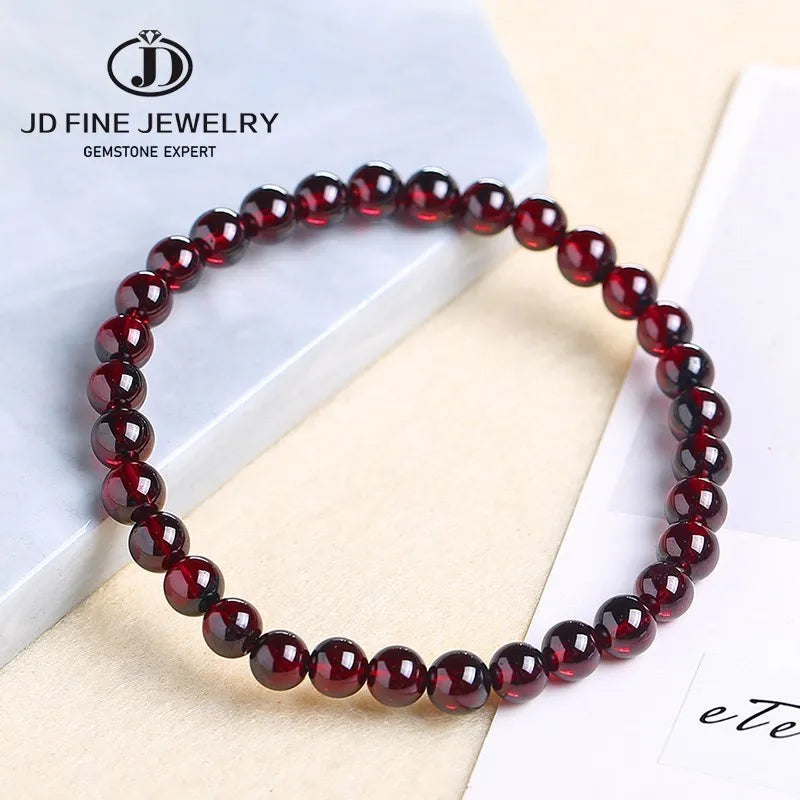 JD Natural Wine Red Garnet Beaded Bracelet Women Genunie Charm Red Pomegranate Yoga Meditation Bangles Reiki Healing Lovers Gift