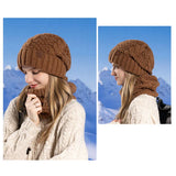 Women Fashion Winter Knitted Hat Scarf Set Fleece Lined Neck Warm Skullies Beanies Female Outdoor Thick Windproof Snow Ski Cap