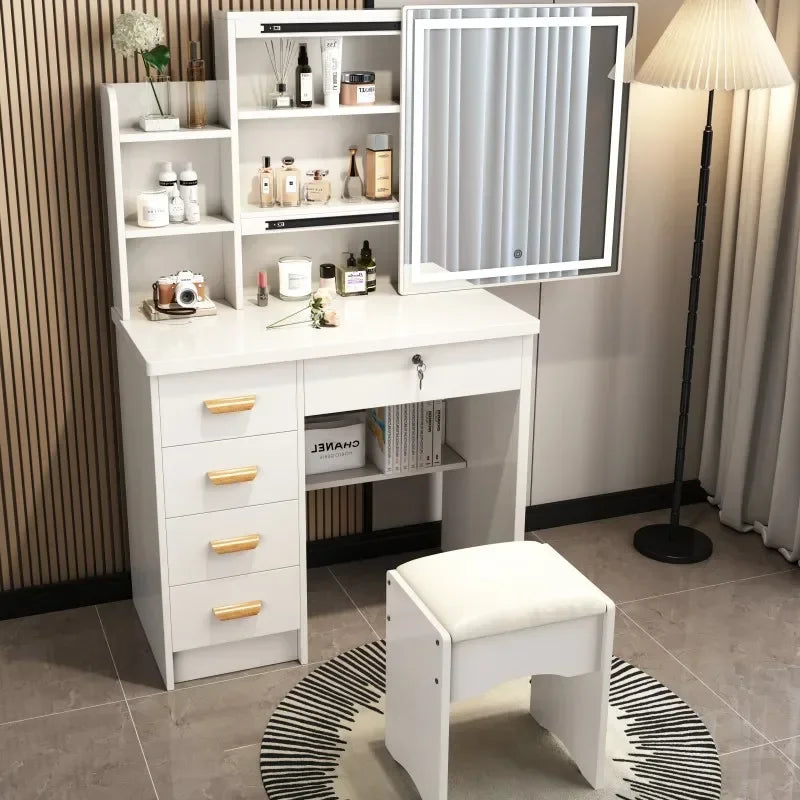 Dressing Table Length Drawers Amp Stool  Bedroom Small Apartment Simple Modern Sliding Mirror Simple Storage Cabinet Furniture