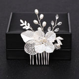 Silver Color Flower Hair Comb Clip Girls Handmade Alloy Pearl Hairpin Bridal Tiaras Wedding Hair Accessory Crystal Hair Jewelry