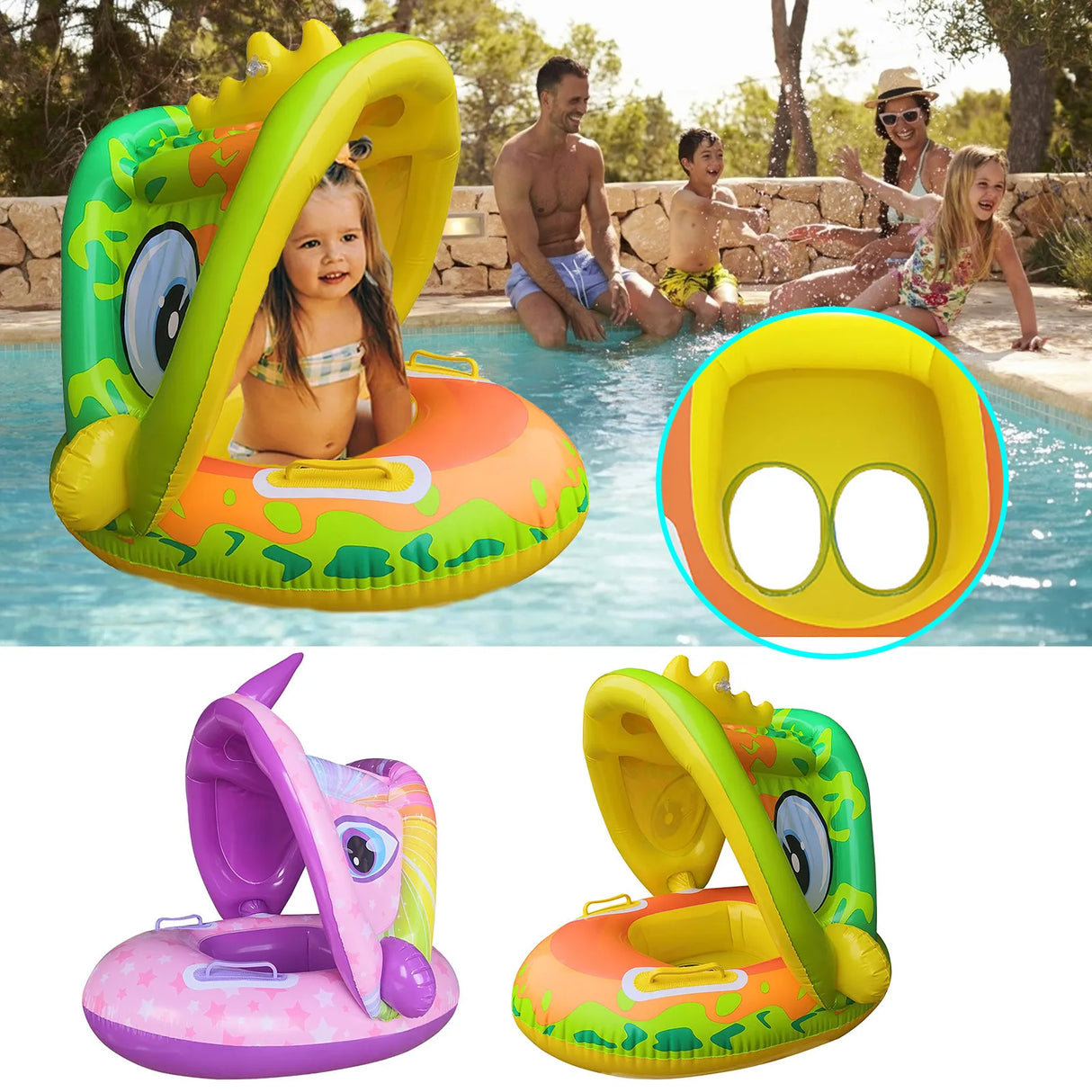 Baby Swimming Ring with Sunshade Pool Float Unicorn Inflatable Swimming Circle Baby Seat Swim Pool Toys Summer Party