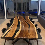 New Irregular Luxury Modern Blue River Lake Sea Wave Wood Epoxy Resin Dining Table 220*80*5CM