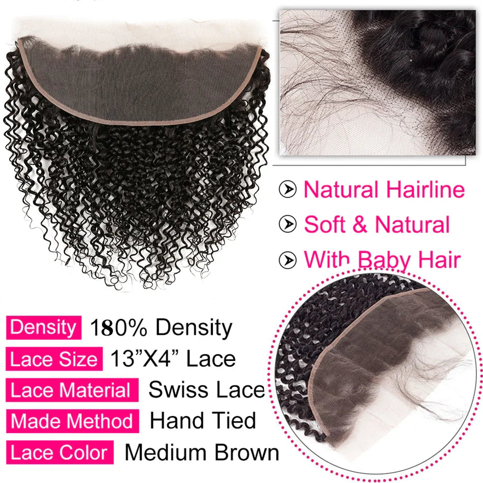 12A Kinky Curly Human Hair Bundles With Frontal HD Transparent 13x4 Brazilian Jerry Curl Weave Deep Wave Bundles And Closure