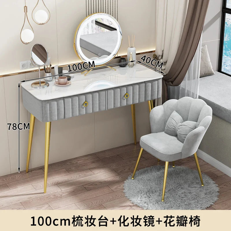 Luxury Nordic Dressing Table Mirror Chair Bedroom LED Modern Dressing Table Drawer Drawer Coiffeuse De Chambre Furniture Makeup