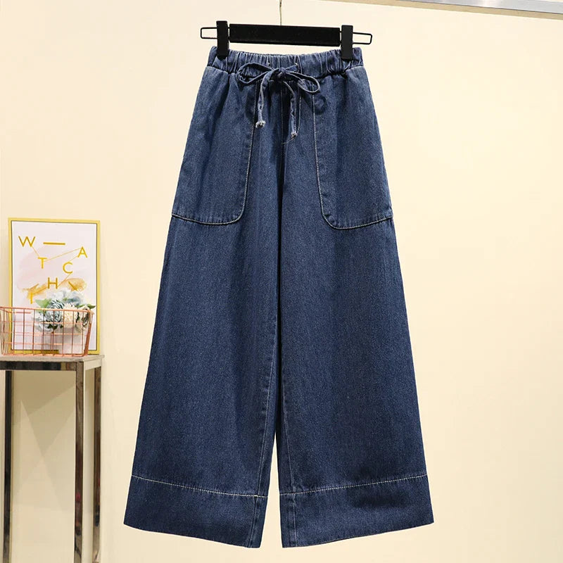 Plus Size 3XL 4XL 5XL Denim Pants For Women High Waist Fashion Loose Wide Leg Jean Street Clothing Female Large Korean