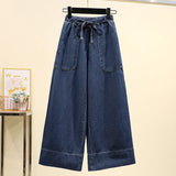 Plus Size 3XL 4XL 5XL Denim Pants For Women High Waist Fashion Loose Wide Leg Jean Street Clothing Female Large Korean