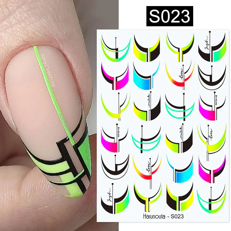 3D Silver Frame Nail Sticker Silver Bronzing Stripe Lines Sliders For Nails Tribal Pattern Decals Marble Blooming Nail Tattoos