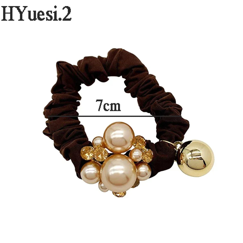 Luxury Rhinestone Pearl Hair Ties Ropes Women Girls Exquisite Elastic Crystal Beaded Ponytail Holder Scrunchies