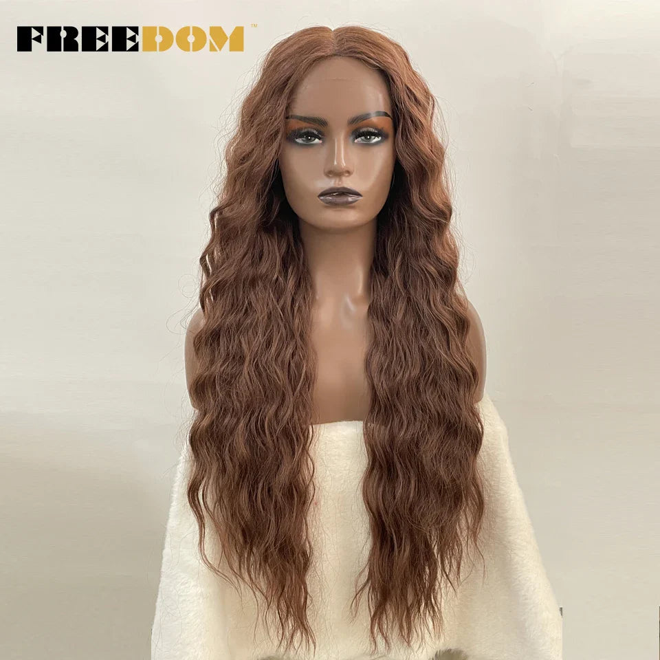 FREEDOM Synthetic Lace Wig Long Deep Wavy Ombre Blonde Ginger Lace Wigs For Black Women Heat Resistant Cosplay Wigs