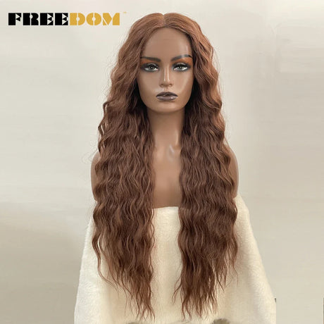 FREEDOM Synthetic Lace Wig Long Deep Wavy Ombre Blonde Ginger Lace Wigs For Black Women Heat Resistant Cosplay Wigs