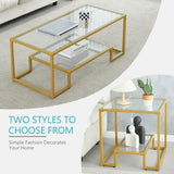 Metal Glass Coffee Table - Two-Tiered with Tempered Glass, Stylish Metal Frame Coffee Table for Bedroom, Dining Room, Office