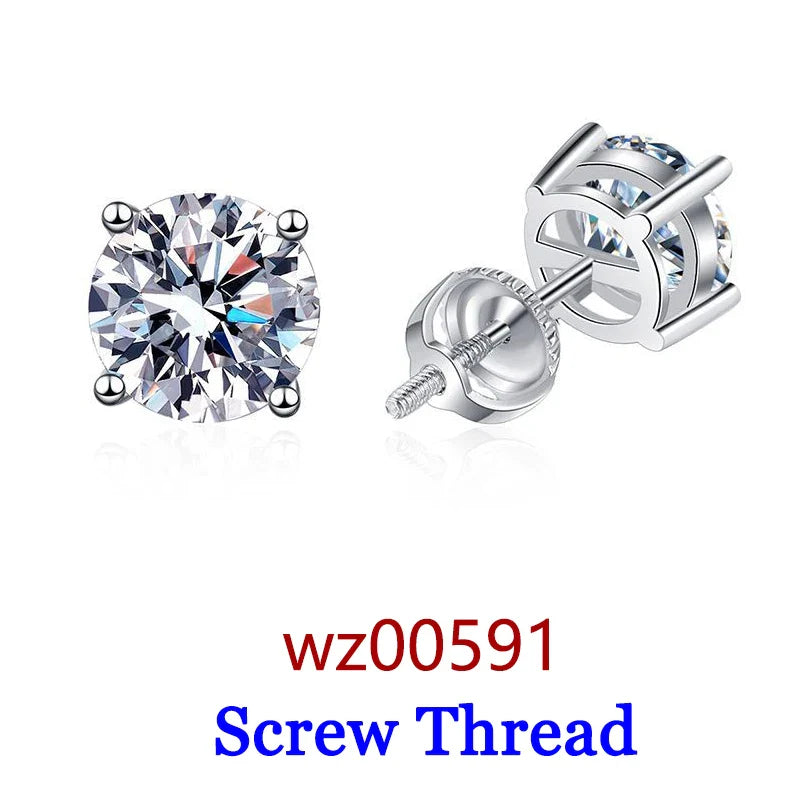 Premium 0.5-2ct Moissanite Diamond Stud Earrings for Women Orginal 925 Sterling Silver Screw Back Women Moissanite Earring 2024