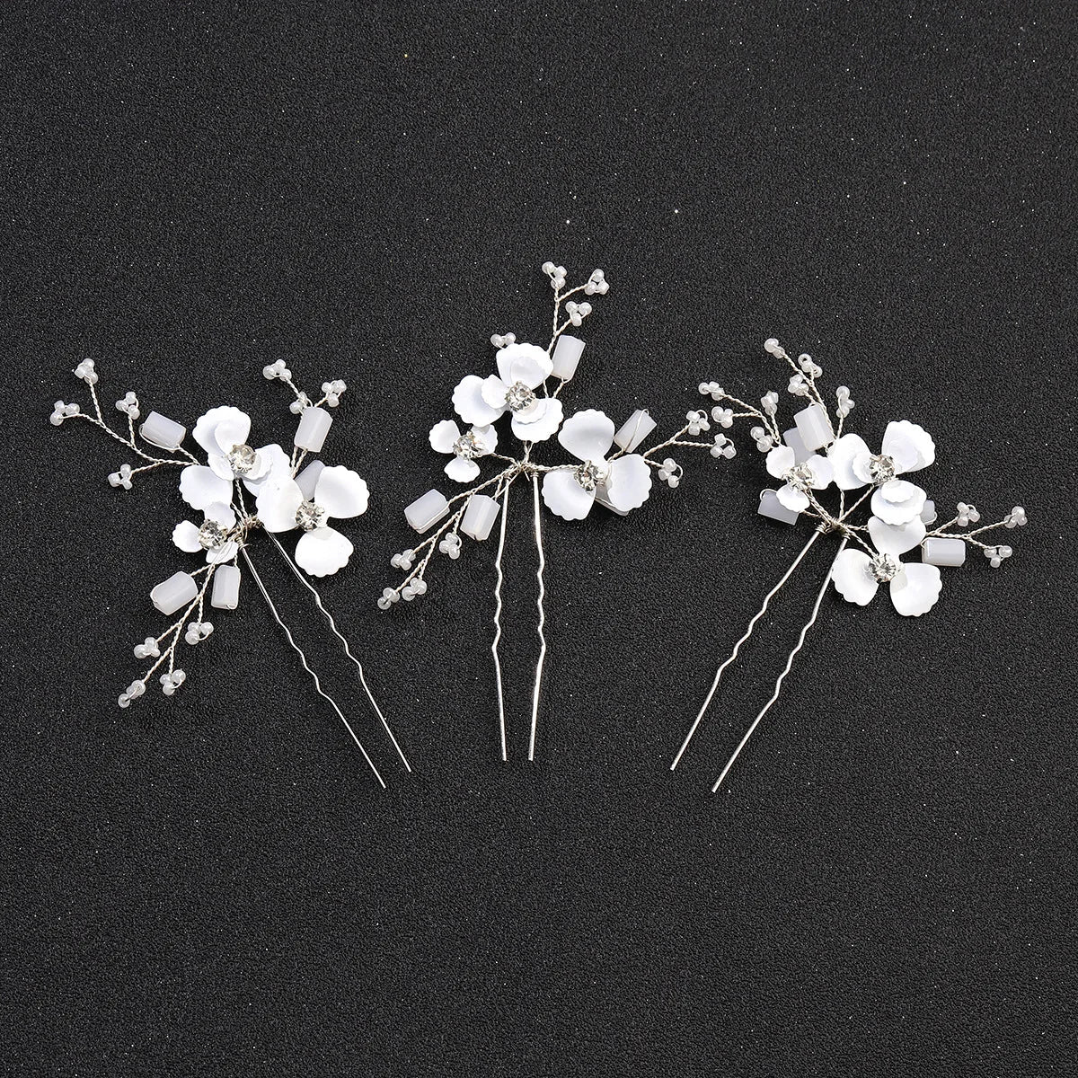 3pcs White Flower U Shaped Hairpin Pearl Elegant Hair Clips Hair Jewelry Accessories For Women Wedding Head Ornaments Hairpins