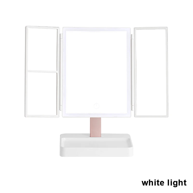 72 LED Light Vanity Mirror 1/2/3X Magnifying Cosmetic 3 Folding Makeup Mirrors 270 Rotation Stepless Dimmer Beauty Table Mirrors