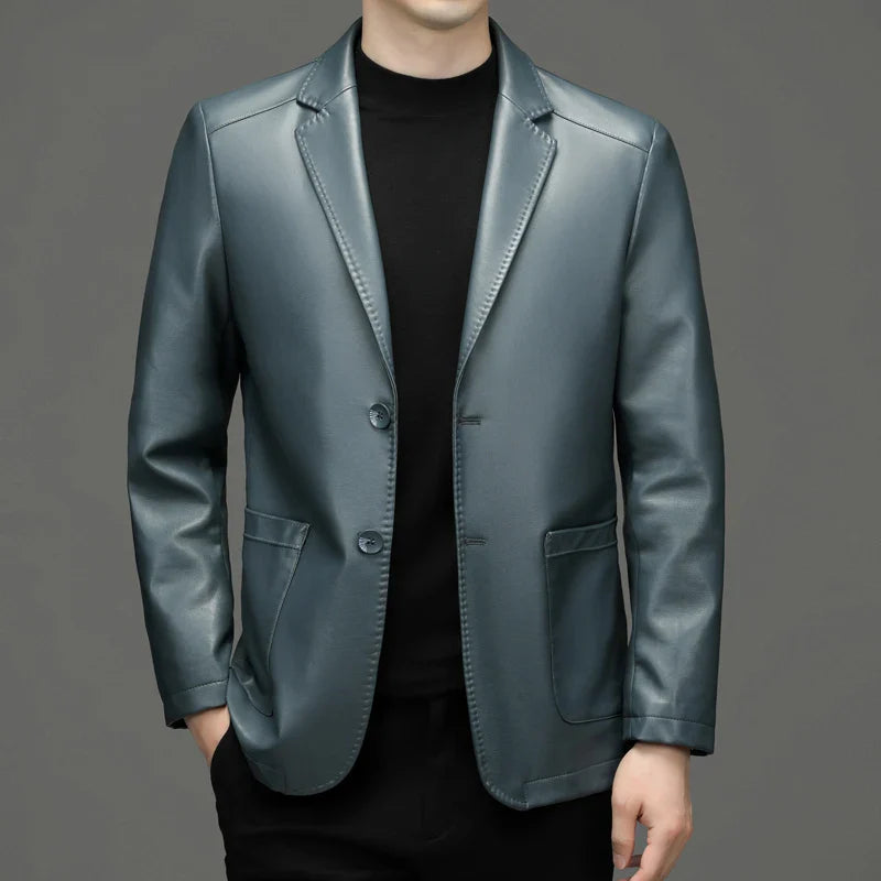 Luxury Leather Jacket Men's Suit Leather Coat Autumn and Winter New Skin Casual Small Suit Coat Men's Leather Jacket