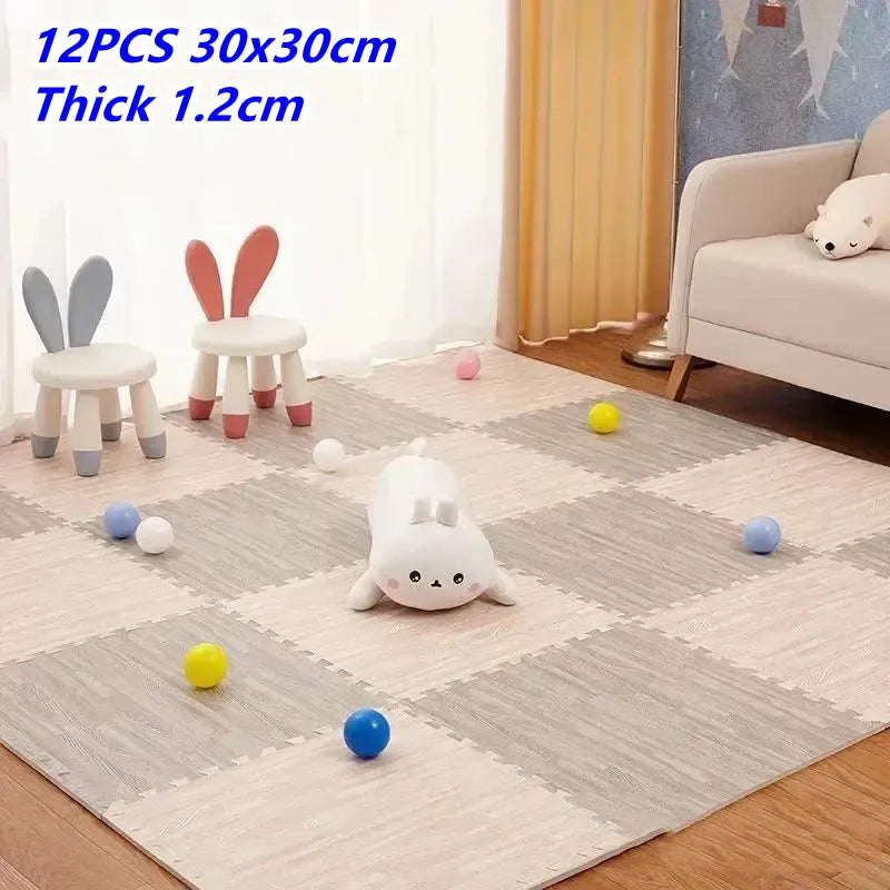 12PCS 30x30cm Puzzle Mat Foam Play Mats Rug Baby Game Mat Baby Activity Gym Puzzle Mat Wood Grain Floor Mat Kids Carpet Play Mat