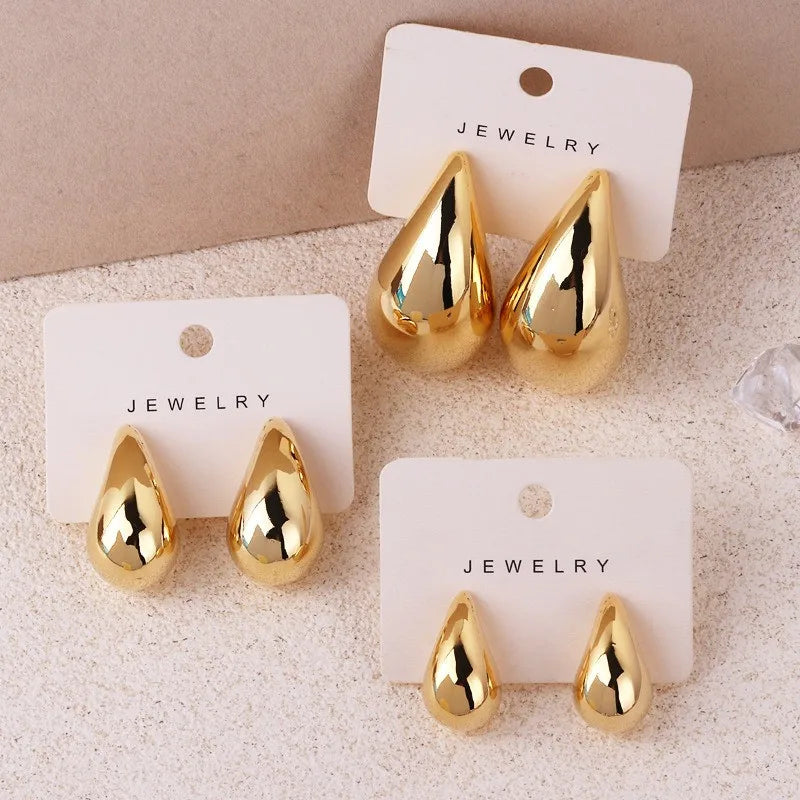 Extra Large Waterdrop Earring Glossy Chunky Hoop Earrings for Women Girl Lightweight Thick Teardrop Gold Plated Fashion Jewelry